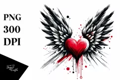 Paint Brush Style Heart Wings PNG Product Image 1
