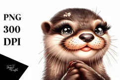Vintage Otter Diva Look | Watercolor Clipart Product Image 1
