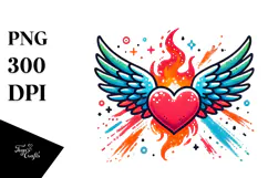 Colorful Heart with Wings on Fire PNG Product Image 1