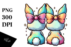 Cartoon Colorful Retro 2 Bunnies View From Back PNG Product Image 1
