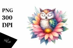 Colorful Owl Flower Watercolor Sleeping | Clipart Product Image 3