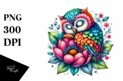 Colorful Owl Flower Watercolor Sleeping | Clipart Product Image 1