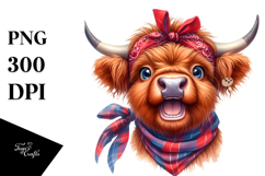 Highland Cow Portrait Bandana Big Eyes Clipart Product Image 1