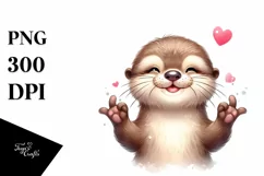 Smiling Otter Love Sign | Watercolor Clipart Product Image 1