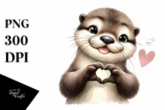 Smiling Otter Love Sign | Watercolor Clipart Product Image 1