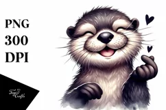 Smiling Otter Love Sign | Watercolor Clipart Product Image 3
