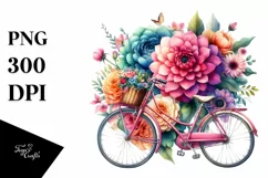 Vintage Vibrant Bicycle with Huge Flowers PNG Product Image 3