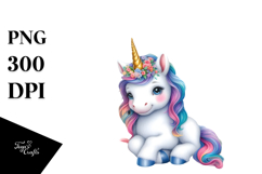 Baby Unicorn with Village Square, Watercolor PNG Product Image 1