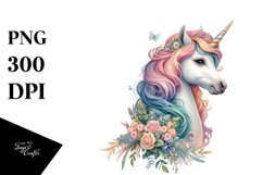 Baby Unicorn with Village Square, Watercolor PNG Product Image 3