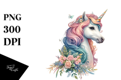 Baby Unicorn with Village Square, Watercolor PNG Product Image 1