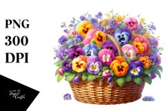 Vibrant Watercolor Basket Pansy | Clipart Product Image 3