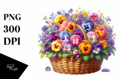 Vibrant Watercolor Basket Pansy | Clipart Product Image 3