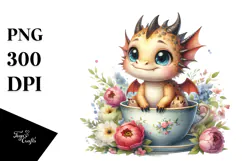 Cute Watercolor Small Baby Dragon Sitting | Sublimation Product Image 1