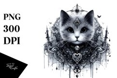 Washed Gothic Cat Flowers | Sublimation Clipart Product Image 1