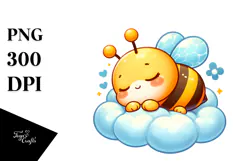 Vibrant Cute Baby Bee Sleeping on the Cloud, PNG Product Image 1