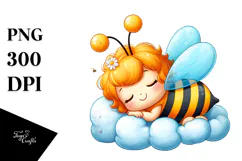 Vibrant Cute Baby Bee Sleeping on the Cloud, PNG Product Image 1
