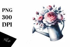 Abstract Watercolor Watering Can with Large Rose | Clipart Product Image 3