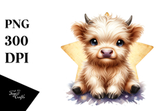 Watercolor Baby Cow Sitting on Star Product Image 1