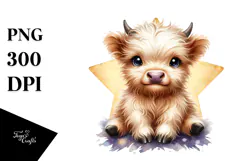 Watercolor Baby Cow Sitting on Star Product Image 1