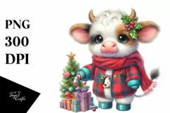 Watercolor Pastel Cow Dressed for Christmas | Clipart Product Image 3