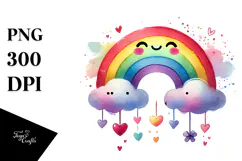 Watercolor Rainbow with Hearts PNG Product Image 1