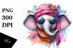 Elephant Silk Scarf Smiling | Watercolor Clipart Product Image 1