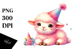 Vibrant Baby Lamb on Party Hat PNG Product Image 1