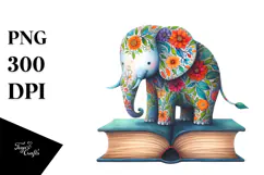 Colorful Elephant Book Watercolor PNG Product Image 1