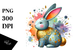 Colorful Wood Bunny PNG Product Image 1