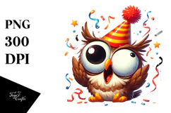 Whimsical Owl with Party Hat, Transparent PNG Product Image 1