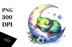 Colorful Cute Baby Frog Sleeping Moon Clipart Product Image 1