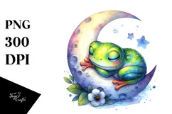 Colorful Cute Baby Frog Sleeping Moon Clipart Product Image 1