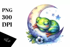 Colorful Cute Baby Frog Sleeping Moon Clipart Product Image 1
