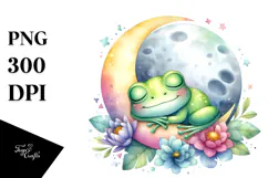 Colorful Cute Baby Frog Sleeping Moon Clipart Product Image 1