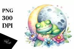 Colorful Cute Baby Frog Sleeping Moon Clipart Product Image 3