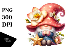 Cute GNOME with Big Hat and Freesia PNG Product Image 1