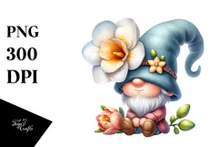 Cute GNOME with Big Hat and Freesia PNG Product Image 1