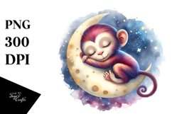 Watercolor Wimsical Monkey Sleeping Moon | Sublimation Product Image 3