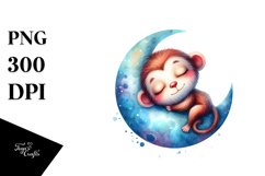 Watercolor Wimsical Monkey Sleeping Moon | Sublimation Product Image 3