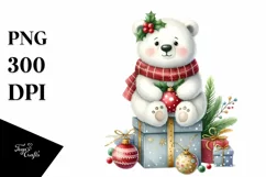 Cute Whimsical Polar Bear Christmas PNG Product Image 1