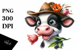 Cow Portrait Hat Goofy Smile Tulip Clipart Product Image 1