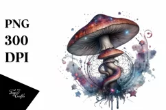 Mystical Celestial Mushroom Watercolor Splash PNG Product Image 1