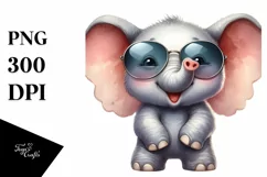 Elephant Sunglasses Tongue Out | Watercolor Clipart Product Image 1