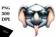 Elephant Sunglasses Tongue Out | Watercolor Clipart Product Image 1