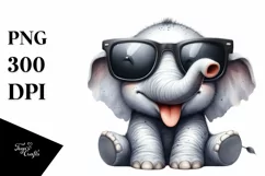 Elephant Sunglasses Tongue Out | Watercolor Clipart Product Image 3