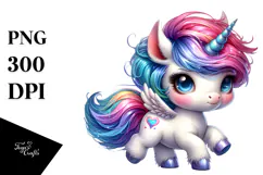 Cute Baby Unicorn Running PNG Product Image 1