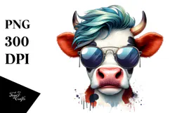 Funny Cow with Cool Hair PNG Product Image 1