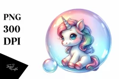 Baby Unicorn in Bubble | Watercolor Clipart Product Image 1