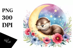 Colorful Baby Otter Sleeping on the Moon | Sublimation | Product Image 3