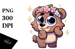 Playful Bear with Flower Crown, Vector Art PNG Product Image 1